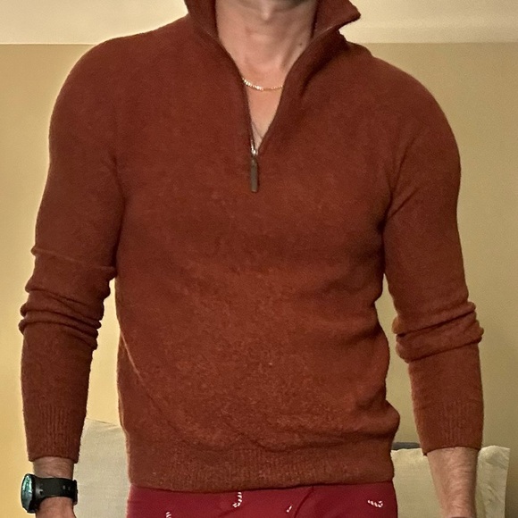 Banana Republic | Quarter-Zip Wool Blend Sweater in Burnt Orange (XS/Small) - Picture 11 of 13